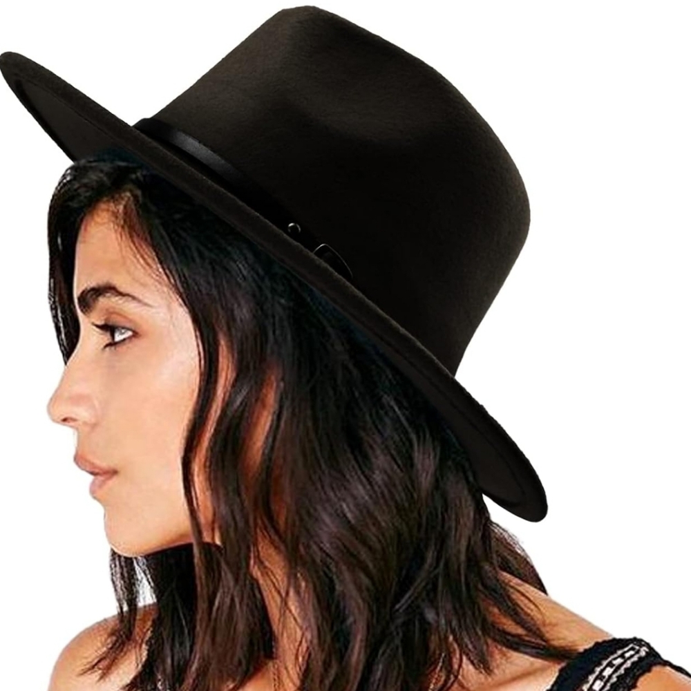 DRESHOW Women Classic Felt Fedora Wide Brim Floppy with Belt Buckle Panama Hat